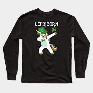 St Patricks Day Dabbing Lepricorn Irish Unicorn Long Sleeve T-Shirt